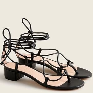 J. Crew Lace Up Block Heel Strappy Black Sandals Leather Size 7